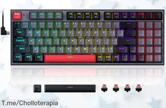 Haz que tus juegos brillen con el Teclado Mecánico Redragon K636GLR-R en un ofertón nunca visto, mejora tu rendimiento y disfruta al máximo ¡Consíguelo ya, que vuelan!