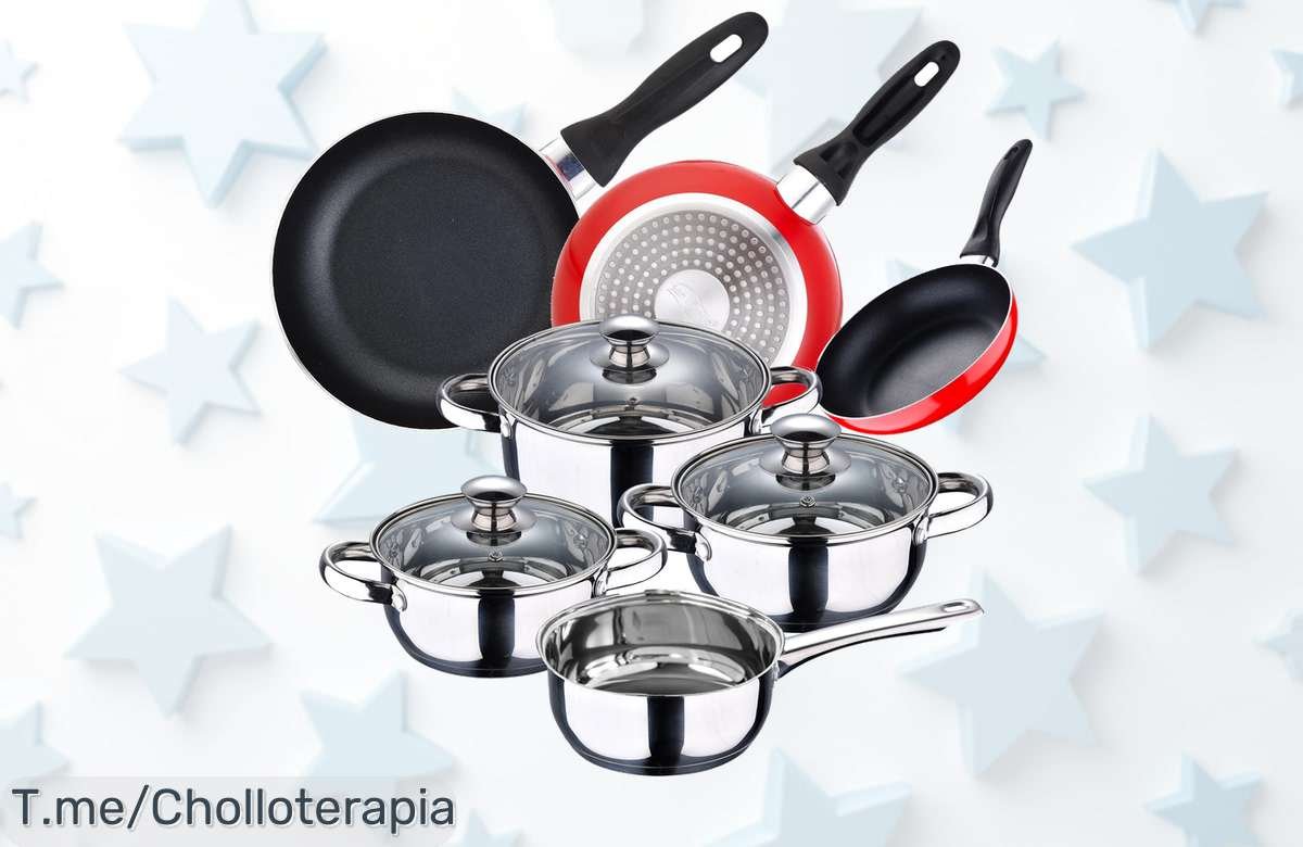 Increíble oferta: Llévate la Batería de cocina 7 piezas y el Juego de 3 sartenes SAN IGNACIO con descuento brutal. ¡Cocina como un chef y aprovecha este chollo antes que se agote!
