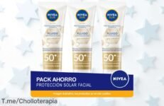 Protege tu piel con el pack de 3 NIVEA SUN y disfruta de una protección facial antimanchas FP50+ nunca vista a un precio loco ¡Compra ya antes que se acabe!