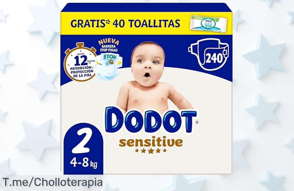Super Chollo En Dodot Pañales Bebé Sensitive Talla 2 Con Capa DermaComfort Y Absorción Espectacular, Llévate 240 Pañales Más Un Pack Gratis De Toallitas ¡No Te Quedes Sin Ellos!