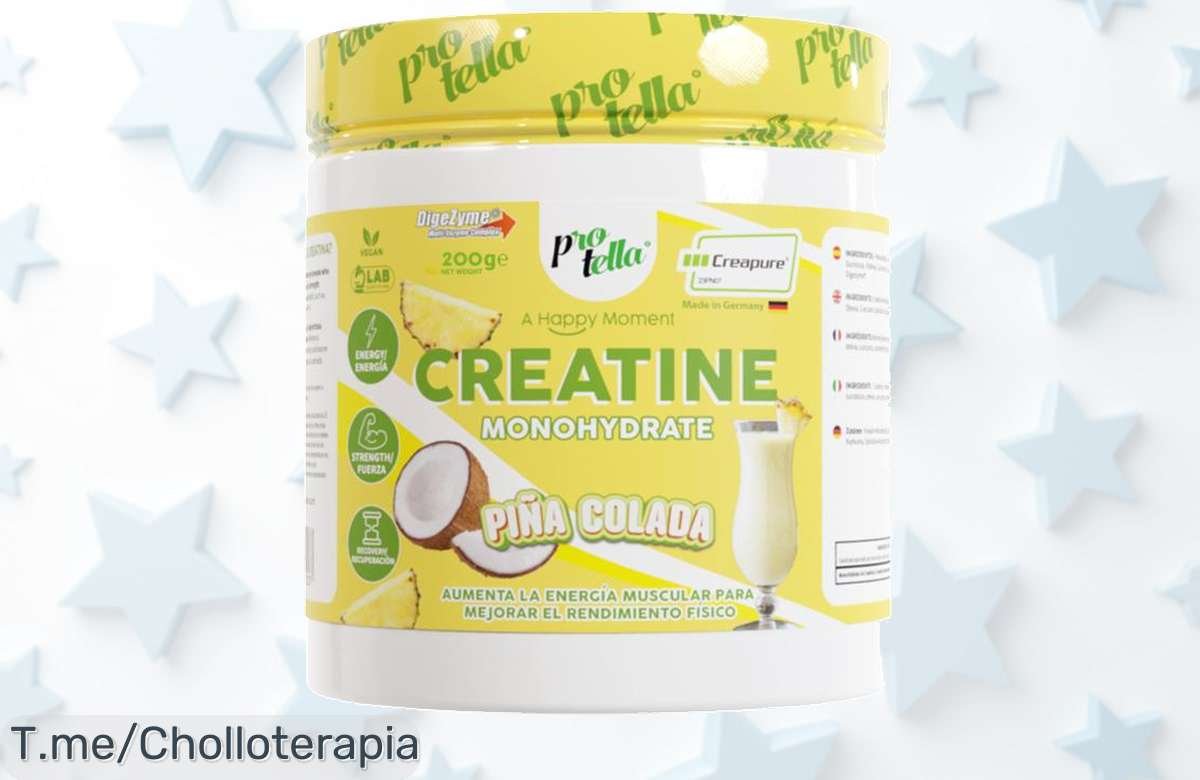 Transforma tu entrenamiento con la creatina Creapure Piña Colada, un sabor irresistible sin azúcares y aprovecha este ofertón único antes de que se agote. ¡Compra ahora!