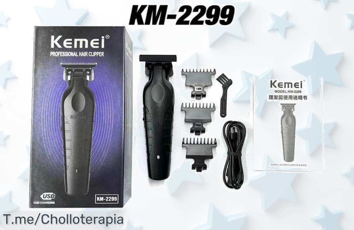 Transforma tu look con la Kemei 2299, la cortadora de pelo inalámbrica que ofrece acabados perfectos y resultados dignos de peluquero. ¡Consigue este ofertón único antes que se agote!