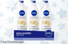 Transforma tu piel con NIVEA Q10: 3 botellas de loción reafirmante a un precio loco Di adiós a la flacidez y siente la firmeza ¡Compra ya antes que se agoten!