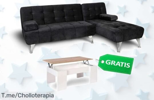 Transforma tu salón con este sofá cama chaise longue y mesita de centro, un super chollo que embellecerá tu hogar ¡Compra ahora antes de que se agoten!