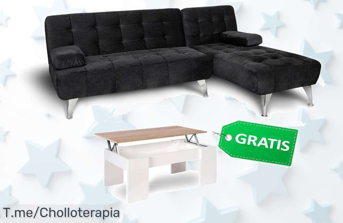 Transforma tu salón con este sofá cama chaise longue y mesita de centro, un super chollo que embellecerá tu hogar. ¡Compra ahora antes de que se agoten!
