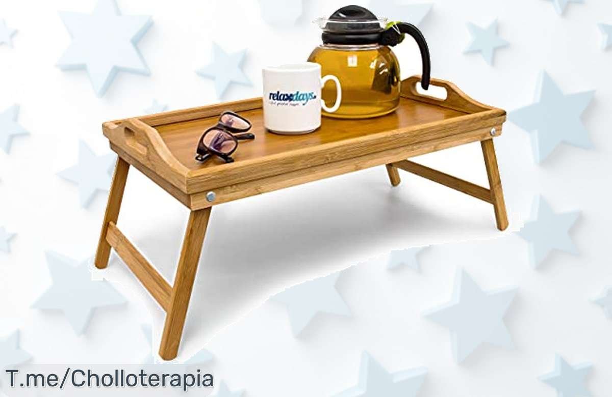 Transforma tus desayunos en un sueño con la bandeja Relaxdays: elegante y plegable a tu antojo. ¡No te pierdas este ofertón limitado, compra ya antes de que se agote!