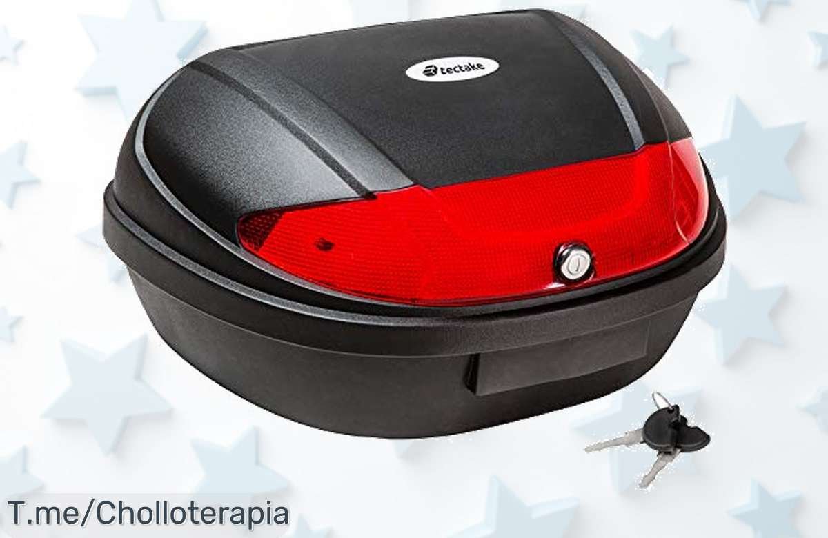 Transforma tus viajes con el baúl TecTake: ¡Capacidad para 2 cascos, seguridad total y visibilidad brillante a un precio loco! Aprovecha este ofertón antes de que se acabe.