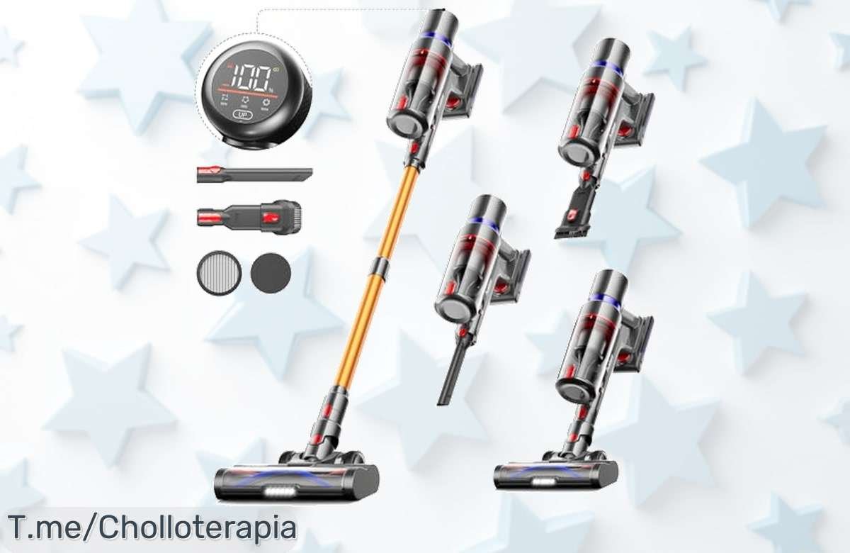 Aprovecha el ofertón de la aspiradora sin cable que quita el polvo en segundos, con succión poderosa y hasta 70 minutos de limpieza. ¡Compra ya antes de que se agoten!
