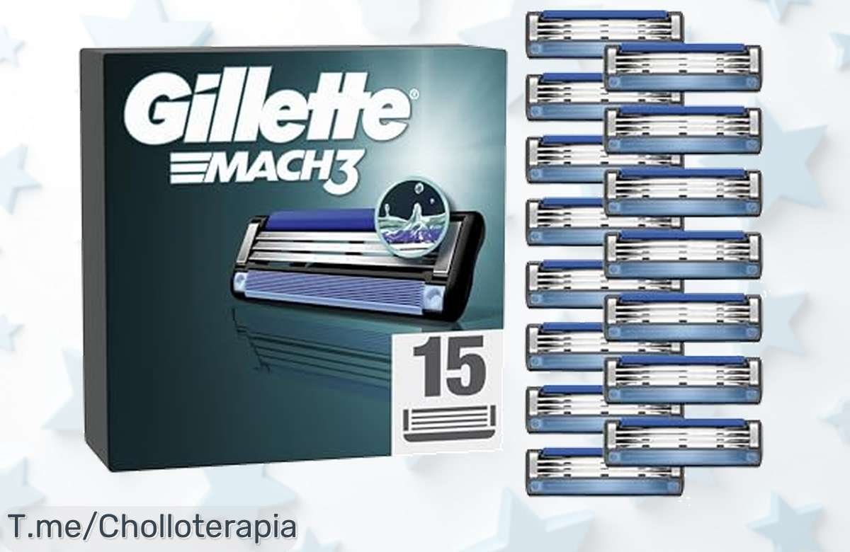 Aprovecha el ofertón de recambios Gillette Mach3: 15 afeitados suaves que cuidan tu piel y te hacen lucir genial. No esperes más, ¡compra ya antes de que se acaben!