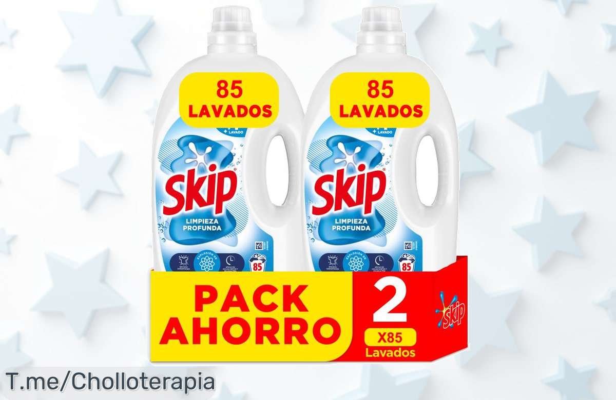 Atención: Super Chollo de Detergente Skip, 2x85 lavados para eliminar manchas ¡Haz tu compra ya y sorprende a tu ropa con un brillo nunca visto! Oferta limitada