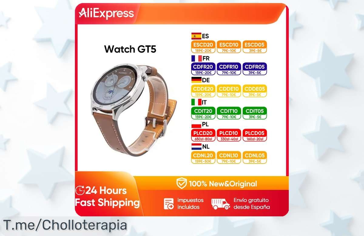 Atrapa el super chollo del HUAWEI Watch GT5 con 14 días de batería, pantalla AMOLED y diseño impermeable. ¡Hazte con el tuyo ya antes de que se agoten!
