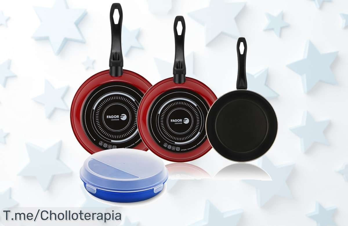 Cocina como un chef con el ofertón de Fagor: ¡3 sartenes rojas + taper a precio loco! No te pierdas este super chollo, compra ya antes que se agote.