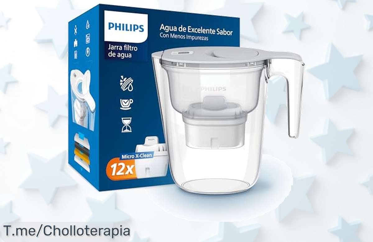 Consigue el filtro de jarra Philips con 12 cartuchos repuestos y disfruta agua filtrada al instante, sabor mejorado y un precio loco. ¡Aprovecha este ofertón antes que se acabe!