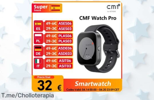 Consigue el reloj inteligente CMF by Nothing con descuentos brutales y tecnología avanzada, ¡hazlo tuyo ahora antes de que se agoten! ¡Es un super chollo único!