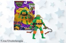 Consigue la figura de acción Michelangelo con sonidos y nunchuks a precio loco, pura diversión explosiva que no puedes dejar pasar ¡Aprovecha este ofertón antes de que se agote!