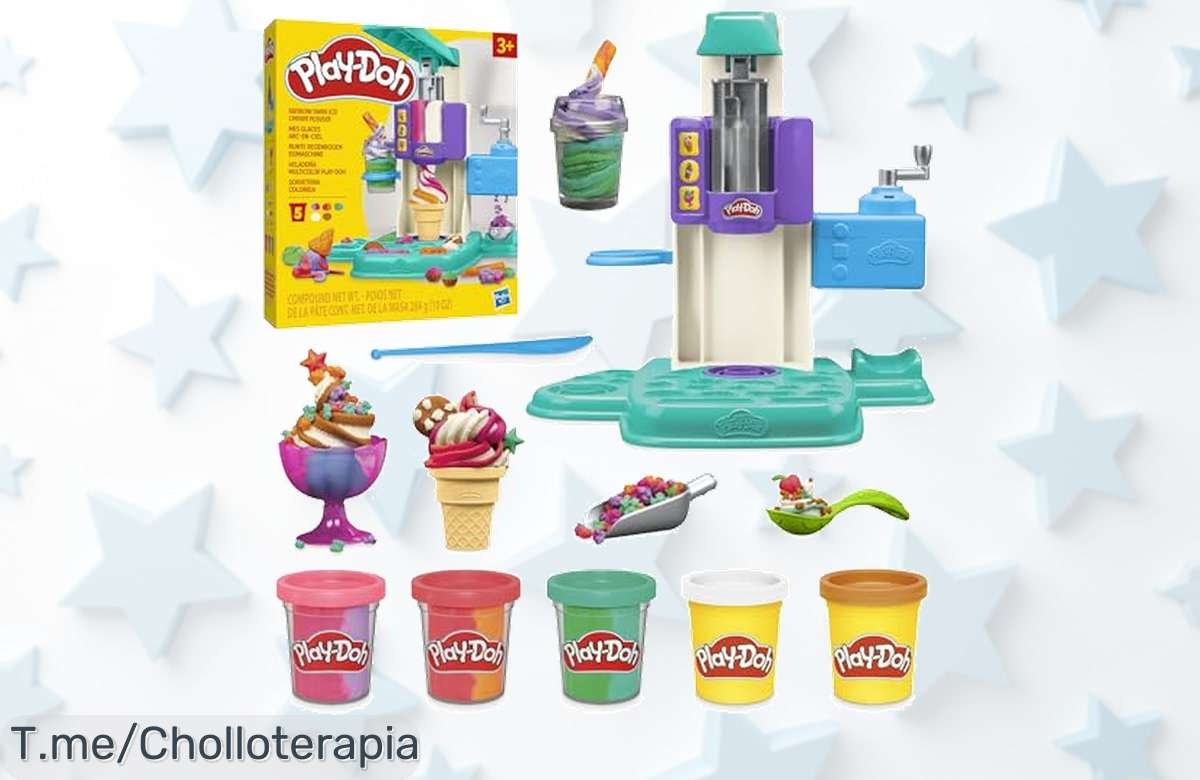 Crea helados increíbles con PlayDoh Heladería Multicolor: ¡5 botes, moldes divertidos y un mecanismo espectacular! Aprovecha este ofertón único antes de que se acabe.