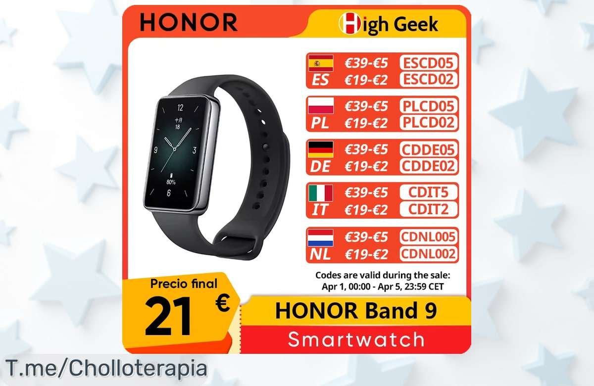 Descubre el HONOR Band 9 con pantalla grande y hasta 14 días de batería: ¡un super chollo que transformará tu fitness! Compra ya antes de que se agote esta oferta única.
