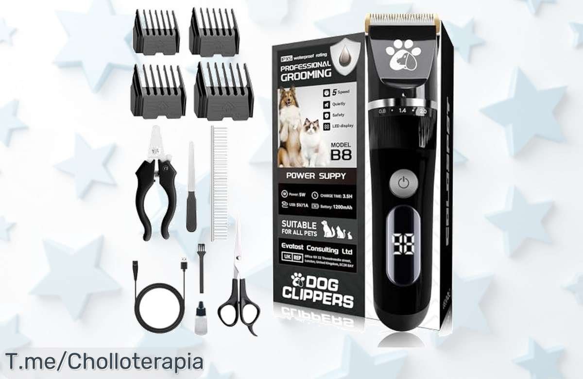 Descubre el kit de aseo para perros más comentado: recortadora inalámbrica con pantalla LED y motor silencioso a un precio loco. ¡Haz que luzca espectacular ya!
