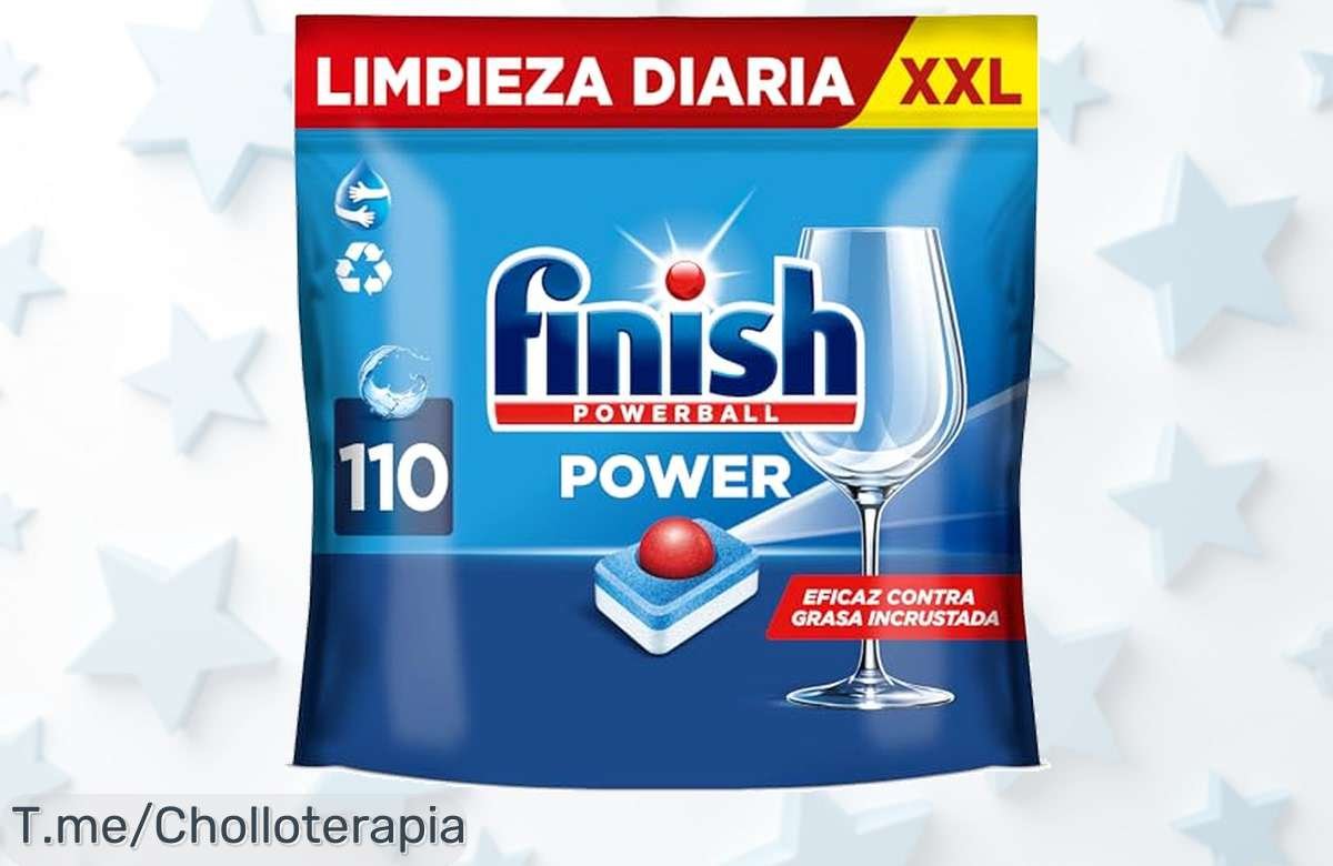 Descubre el ofertón de Finish Powerball: 110 pastillas que derriten manchas difíciles y hacen brillar tu cocina. ¡No te quedes sin este precio loco, compra ya!