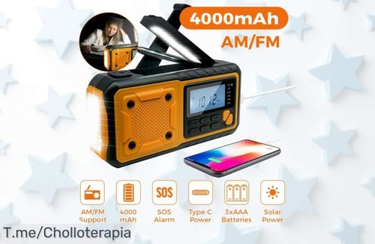 ¡Descubre el radio solar y manivela de carga! Ideal para emergencias, con linterna LED y función cargador Aprovecha este ofertón que solo está por tiempo limitado, ¡compra ahora!