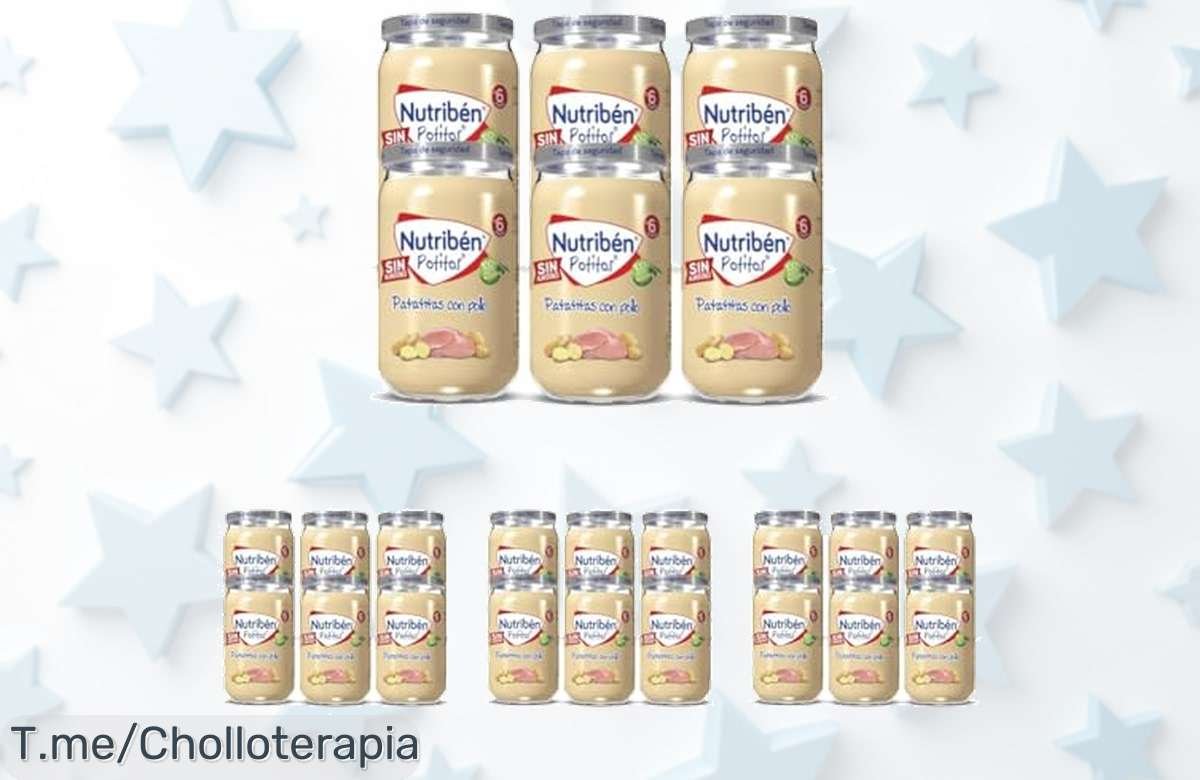 Descubre el súper chollo de Nutribén Potitos: pollo y patatitas sin azúcares en 6 tarritos irresistibles. ¡Aprovecha este ofertón único antes que se agote!