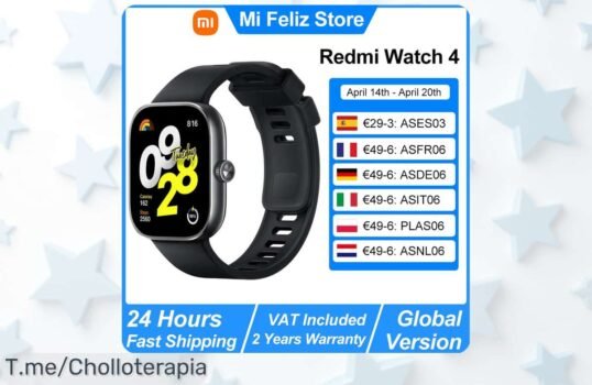 Descubre el super chollo del Reloj Inteligente Xiaomi Redmi Watch 4 con pantalla AMOLED y control de estrés ¡No pierdas esta oferta única, que vuelan estas gangas!