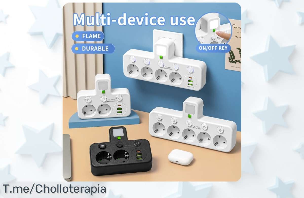 Descubre el super chollo del enchufe europeo con 5 conexiones y puertos USB tipo C; carga sin líos por un tiempo limitado. ¡Aprovecha este ofertón antes de que se agote!