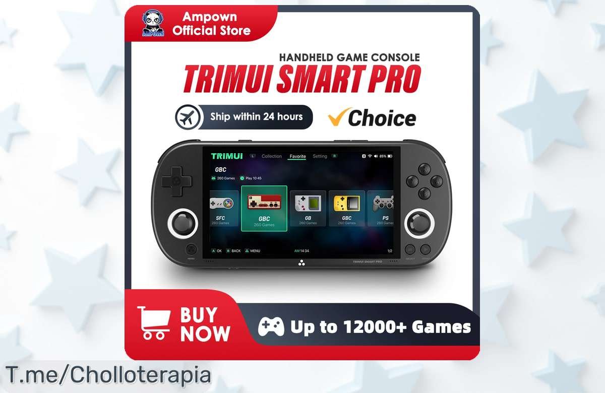 Descubre la Trimui Smart Pro: ¡la consola retro que ilumina tu diversión! Pantalla IPS y joystick RGB te esperan. Consigue este super chollo antes de que se agote, corre ya a comprarla.