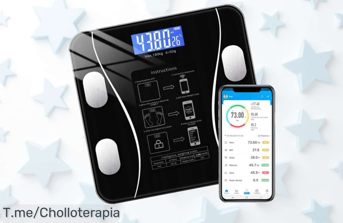Descubre la báscula de baño inteligente que mide grasa y temperatura, un super chollo para ti y 9 amigos. Aprovecha este ofertón limitado y cuida tu salud ya mismo.