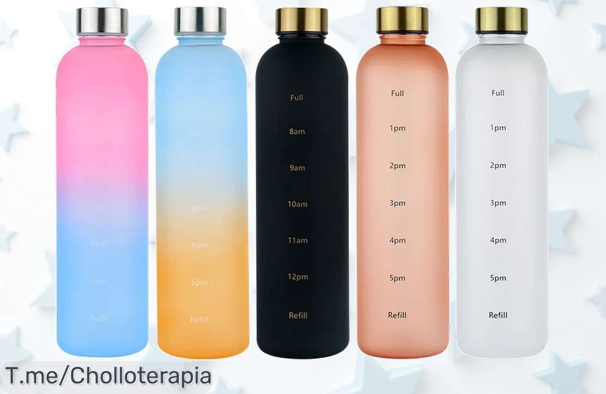 ¡Descubre la botella de agua deportiva de 1L que te seguirá en todas tus aventuras! Este super chollo te mantiene hidratado y es tu oportunidad única, ¡compra ahora antes de que se acaben!