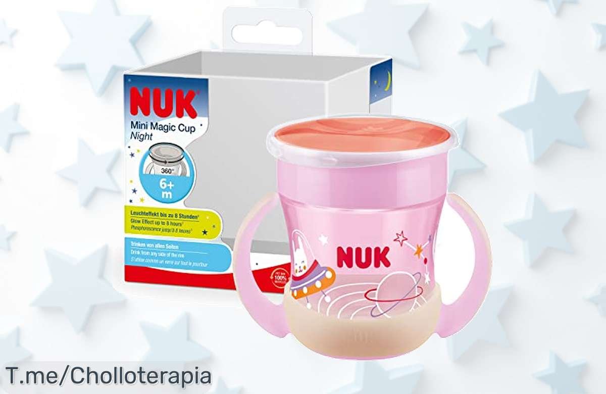 Descubre la taza mágica que brilla en la oscuridad y evita derrames, ¡un super chollo para tus pequeños! Aprovecha este ofertón antes de que se agote, compra ya.