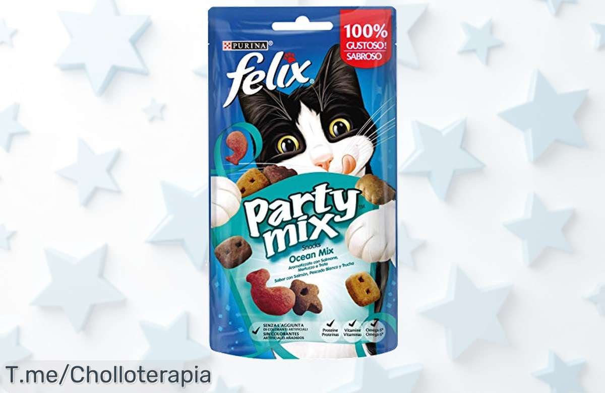 Haz feliz a tu gato con Felix Party Mix Ocean, un super chollo lleno de proteínas y vitaminas. ¡Aprovecha este ofertón y asegura las 8 bolsas antes que se agoten!