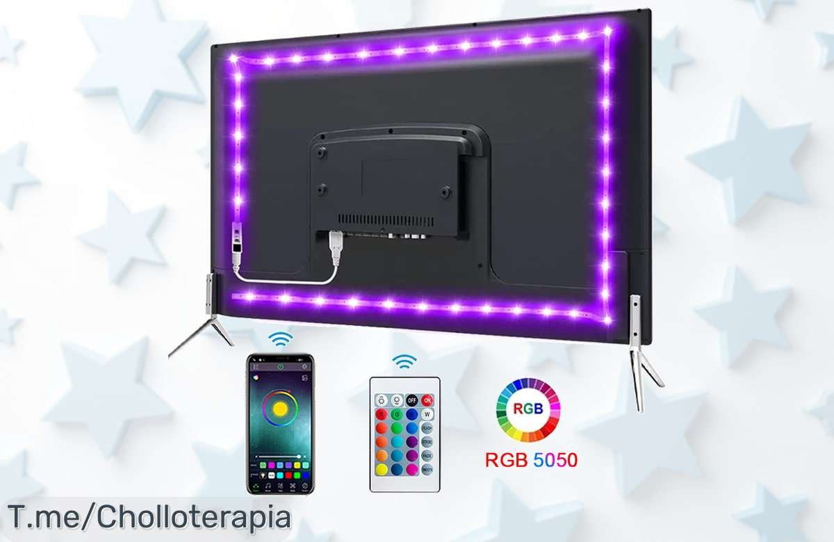 Ilumina tus noches con la cinta LED Bluetooth y USB, ¡un super chollo de 5V RGB que transformará tu TV o escritorio! Aprovecha este ofertón único antes de que se acabe.