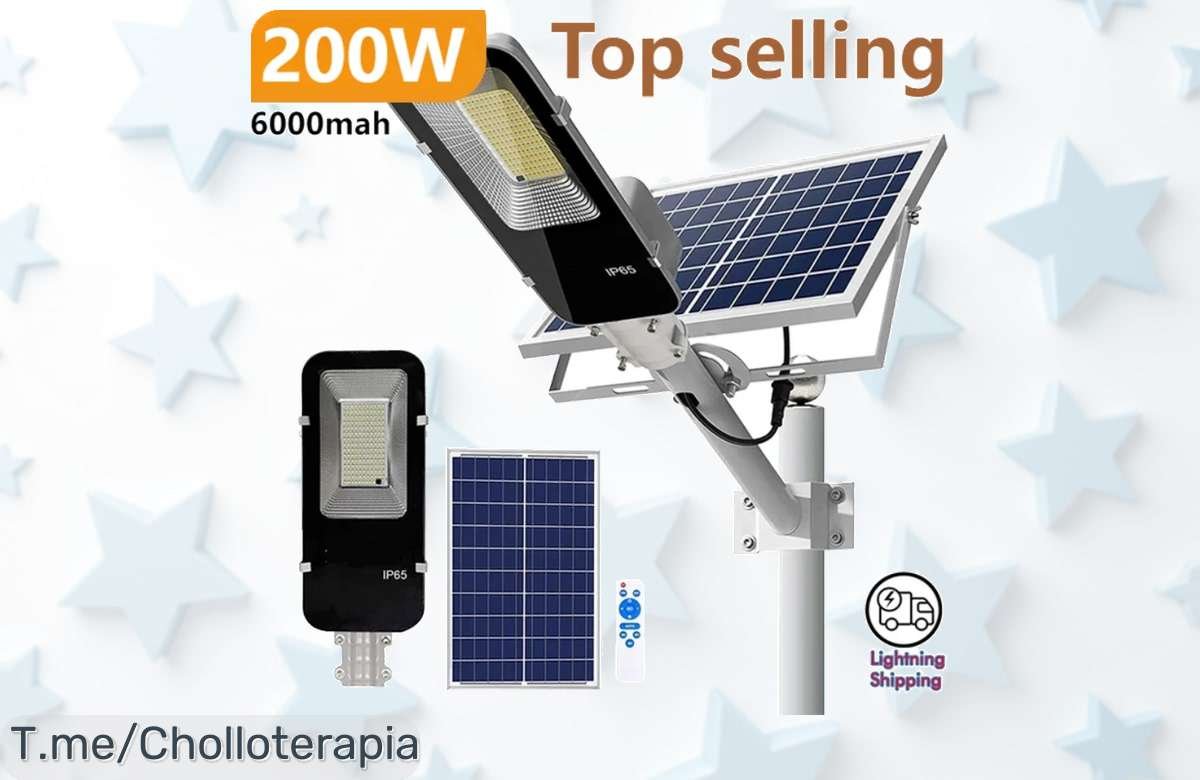 Ilumina tus noches con la farola solar de 200W a un precio loco, aprovecha su autonomía de 6000mAh y transforma tu jardín en un paraíso brillante. ¡Cómprala ya antes que se agote!