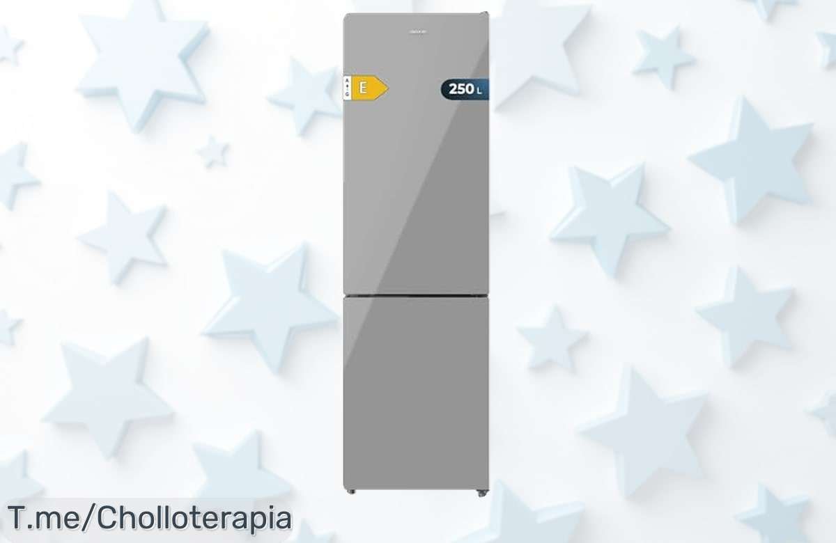 Lleva a casa el frigorífico Combi Bolero CoolMarket 250 Grey Glass con Total NoFrost y disfruta de frescura eterna en tus alimentos. ¡Super chollo limitado, actúa ya!
