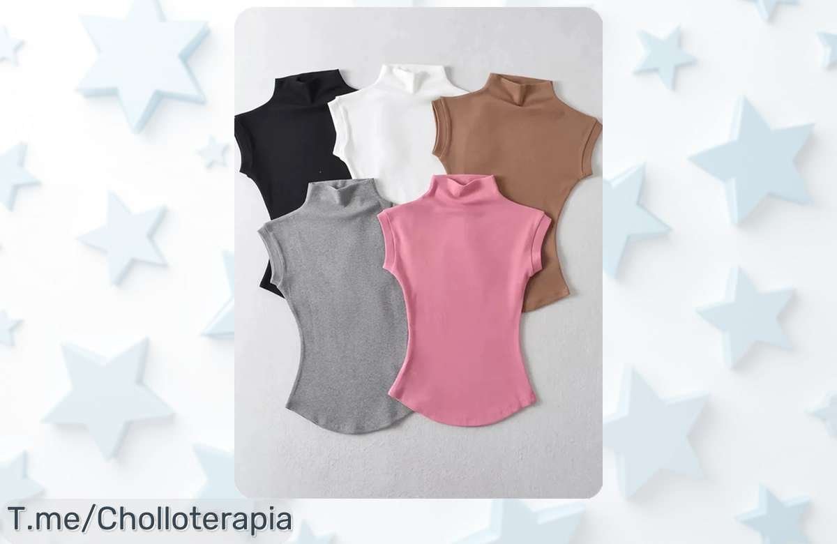 Luce espectacular este verano con nuestras camisetas sin mangas de cuello alto, ¡super chollo! Aprovecha el descuento brutal y consigue la tuya antes de que se agoten.