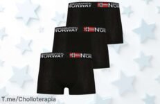 No te pierdas este chollazo: Pack de 3 calzoncillos bóxer Geographical Norway en negro, ¡calidad y estilo a un precio loco! Stock limitado, actúa YA antes que se agoten