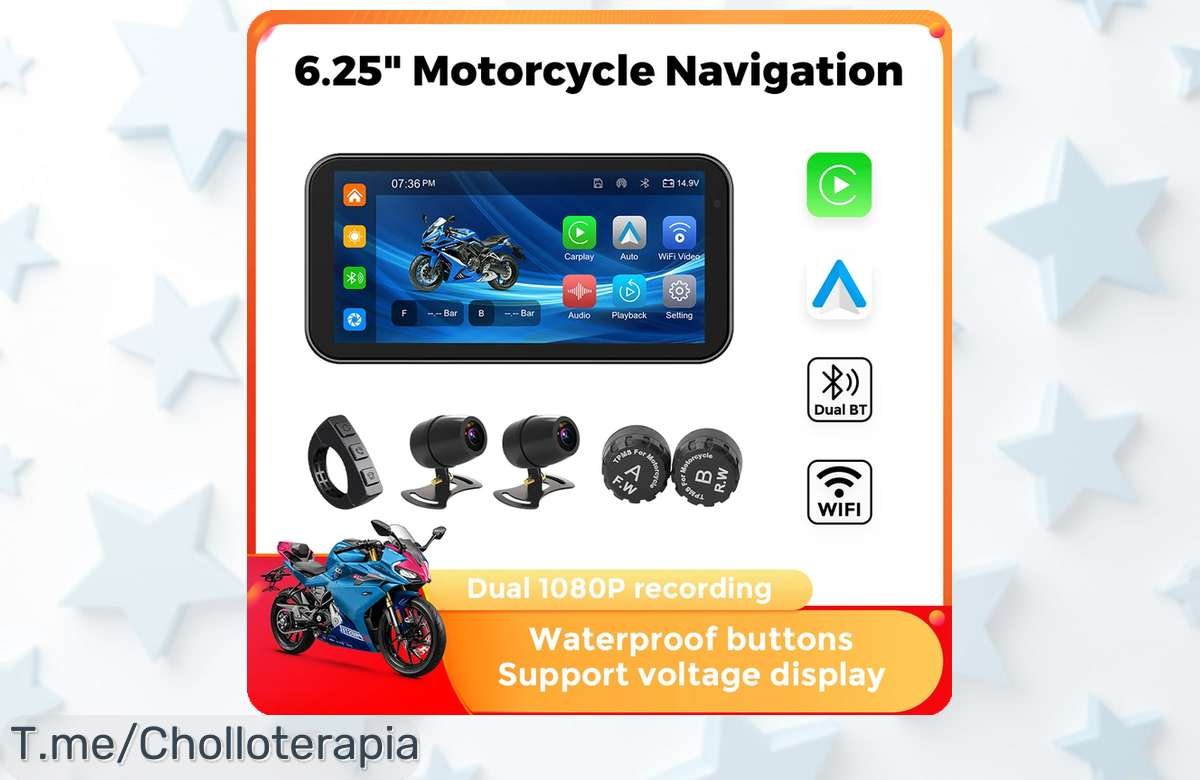 Potente GPS para motos: Navegación inalámbrica con Carplay y Android Auto, ¡precio loco por tiempo limitado! Aprovecha este super chollo antes de que se agote.