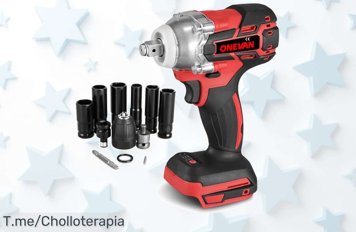 Potente llave de impacto ONEVAN con 300N.m y luz LED, super chollo con 6 manguitos para tareas fáciles. ¡Aprovecha esta oferta única antes que se agote!