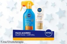 Protege tu piel con el pack ahorro NIVEA SUN: crema solar facial y corporal a un precio loco ¡Super chollo para que brilles este verano! Oferta limitada, actúa ya