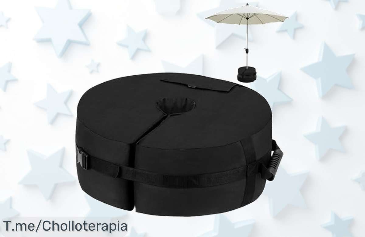 Refuerza tu verano con la bolsa de pesas RIOGOO, aguanta hasta 85 libras y disfruta del relax sin viento molesto. ¡Aprovecha este ofertón antes que se acabe!