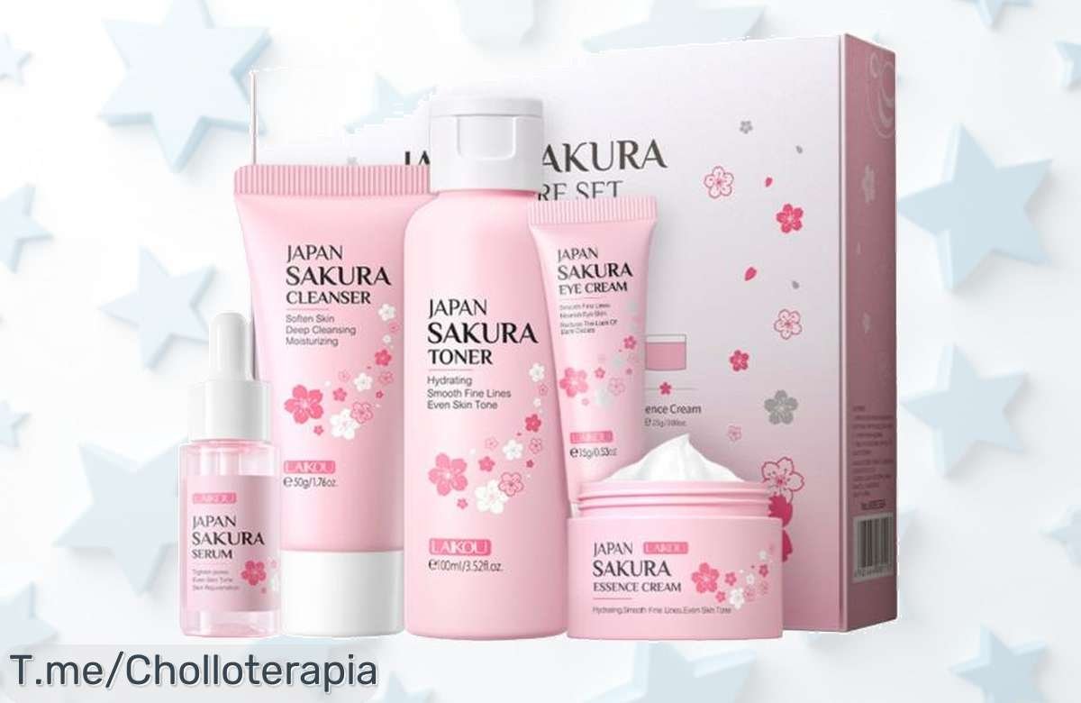 Set de Cuidado de la Piel Sakura: 5 Piezas Hidratantes para un Rostro Radiante a un Precio Locísimo. ¡Hazlo tuyo antes de que se agoten! Esta oportunidad no volverá.