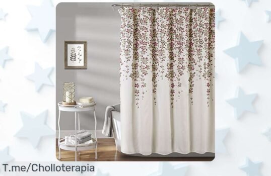 Transforma tu baño en un paraíso floral con nuestra cortina de ducha morada y gris a precio loco ¡Oferta increíble por tiempo limitado, no te quedes sin la tuya!
