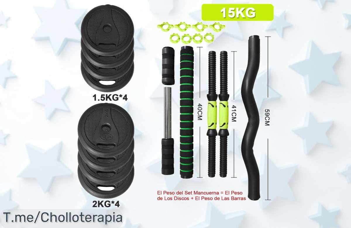 Transforma tu entrenamiento en casa con las mancuernas ajustables 4 en 1 y potencia tus músculos al máximo por un precio loco. ¡Aprovecha este ofertón único antes de que se agoten!