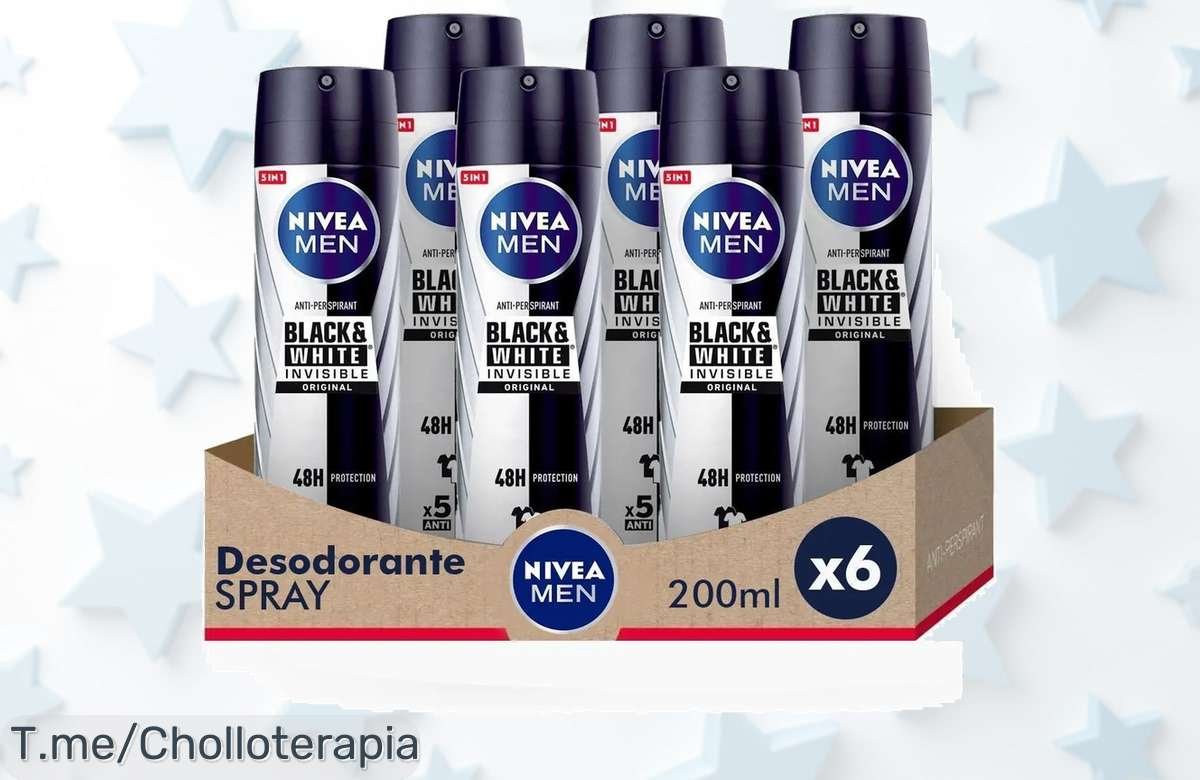 Aprovecha el super chollo de NIVEA MEN: 6 desodorantes Black & White Invisible que cuidan tu piel y eliminan manchas, ¡compra ya antes de que se agote esta oferta increíble!