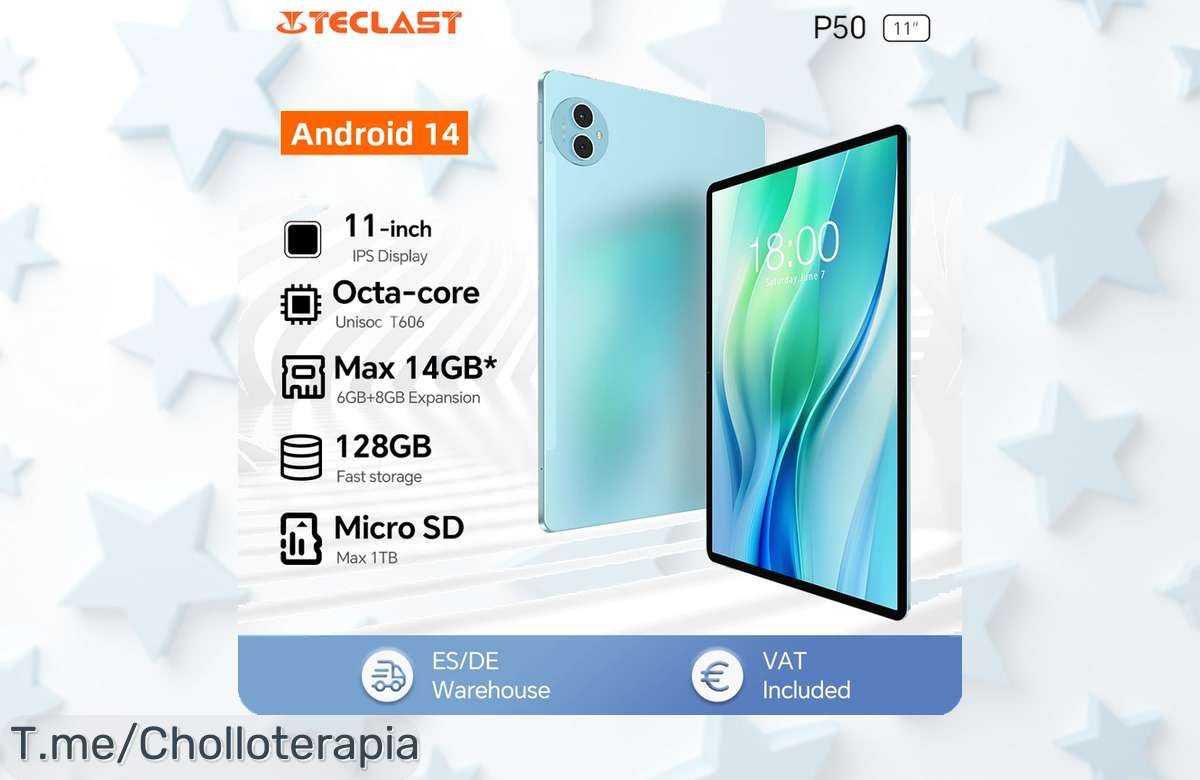 Atrapa la Teclast P50 de 11” con Android 14 a un precio loco, ideal para jugar y estudiar. ¡Apresúrate! Este ofertón es limitado y se van rápido, no te quedes sin el tuyo.