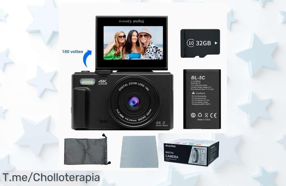 Captura tus recuerdos con la Cámara Digital 4K de 64MP y Zoom Digital 18X, ¡ofertón nunca visto! Aprovecha este precio loco antes que se agote, compra ya.