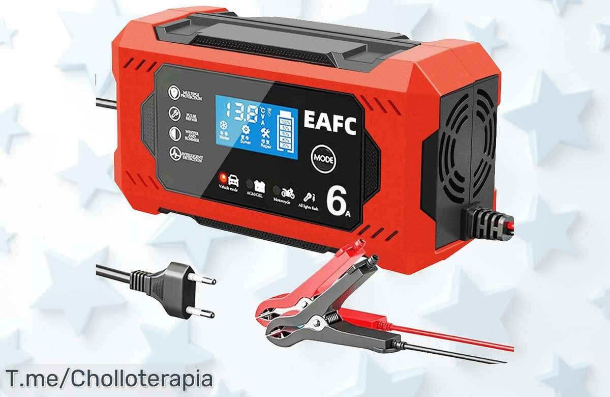 ¡Cargador de batería 12V a precio loco! Carga rápida y segura para coche, moto o camión. Aprovecha este super chollo antes de que se agote. ¡Compra ahora y nunca te quedes sin energía en tus viajes!