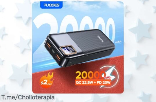 Cargador portátil Tuodes 20000 mAh a precio loco, carga rápida para iPhone y Samsung, nunca más sin energía ¡Aprovecha este ofertón antes de que se agote!