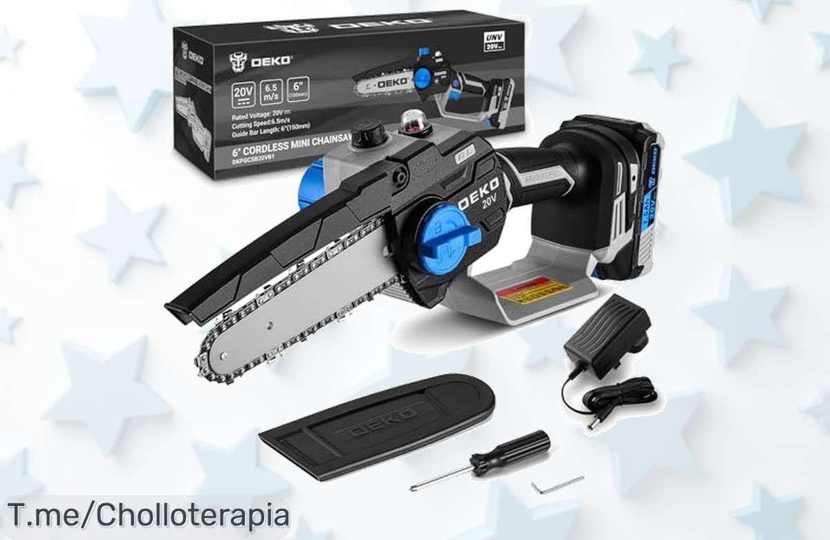 Consigue la mini motosierra de batería a un precio loco, corta como un experto sin arranques accidentales y disfruta horas de trabajo. ¡Hazte con este ofertón YA antes que se agote!